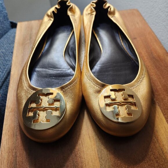 Tory Burch Metallic Gold Flats - Picture 1 of 6